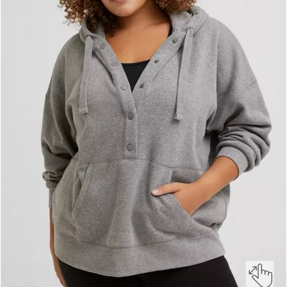 Torrid Cozy Fleece Snap Front Relaxed Hoodie Heather Gray Plus Size 3X Gorpcore